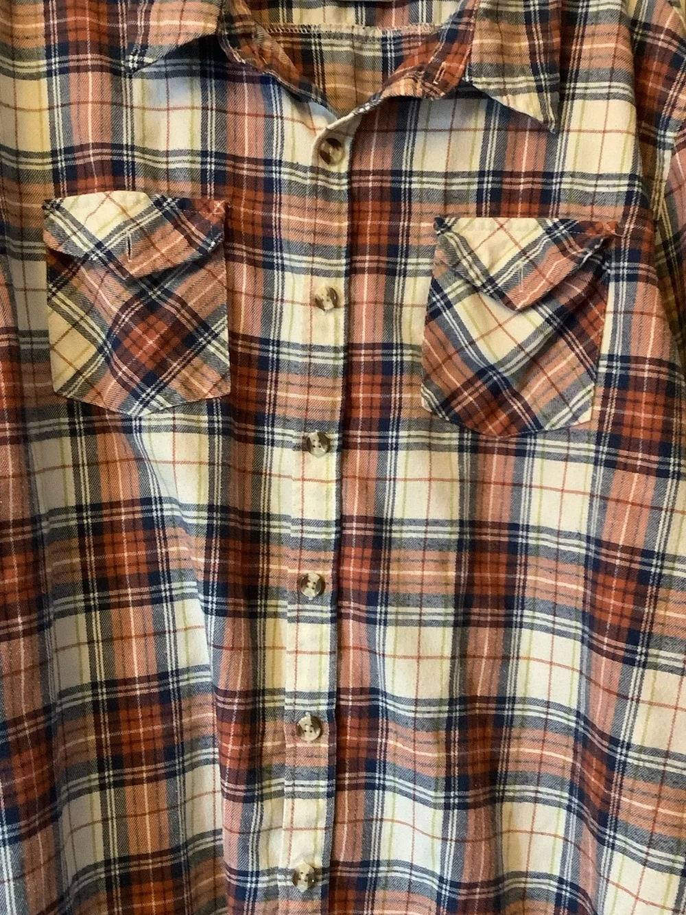 Casual Plaid Button-Up Shirt in Rust, Navy & Cream - Picture 2 of 6